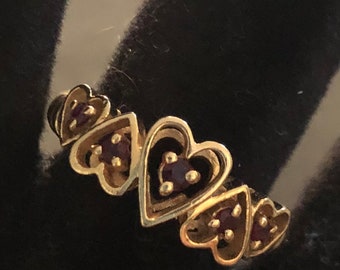 14K Yellow Gold Garnet Heart Ring
