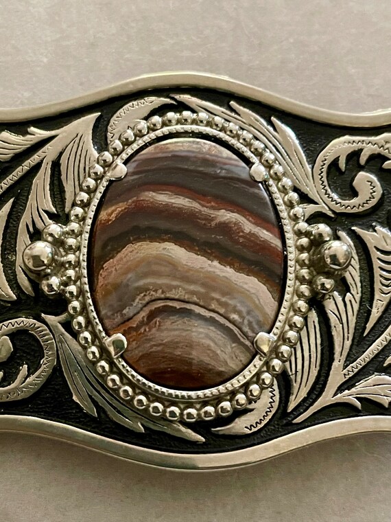 Vintage Natural Carved Stone Belt Buckle - image 2
