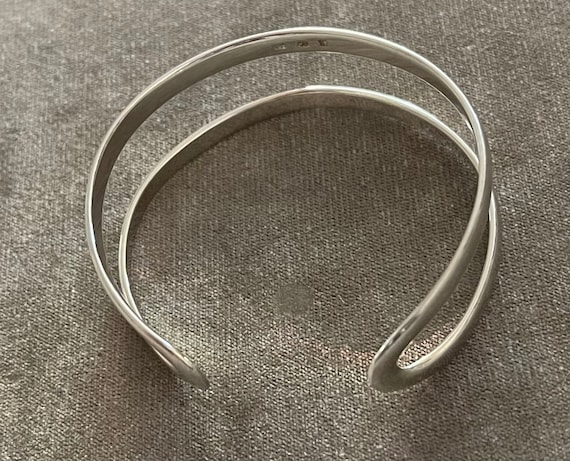 Sterling Flat Double Loop Open Cuff Bracelet - image 5