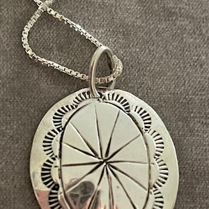 Sterling Mexico Etched Starburst Pendant Necklace