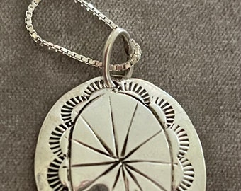Sterling Mexico Etched Starburst Pendant Necklace