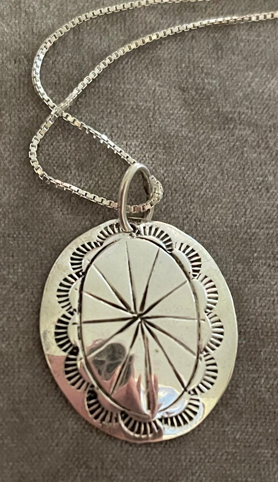 Sterling Mexico Etched Starburst Pendant Necklace