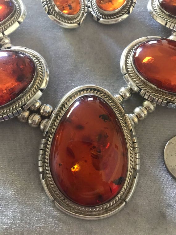 Rare Navajo Native American Amber Sterling Silver Necklace Rare Navajo Native American Amber Sterling Silver Necklace