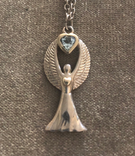 Sterling Aquamarine Angel Pendant Necklace