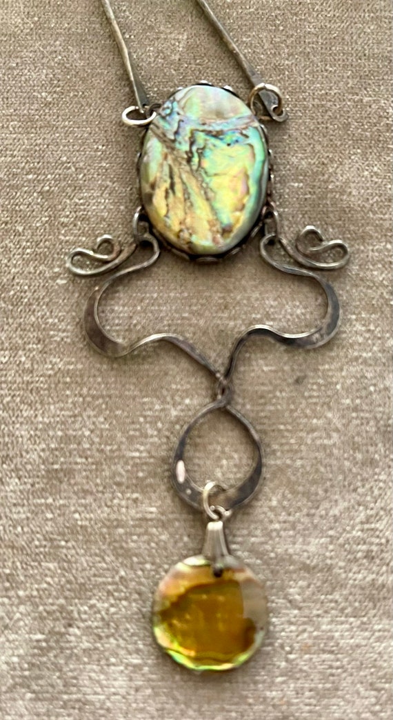 Vintage Artisan Crafted Alpaca Abalone Necklace