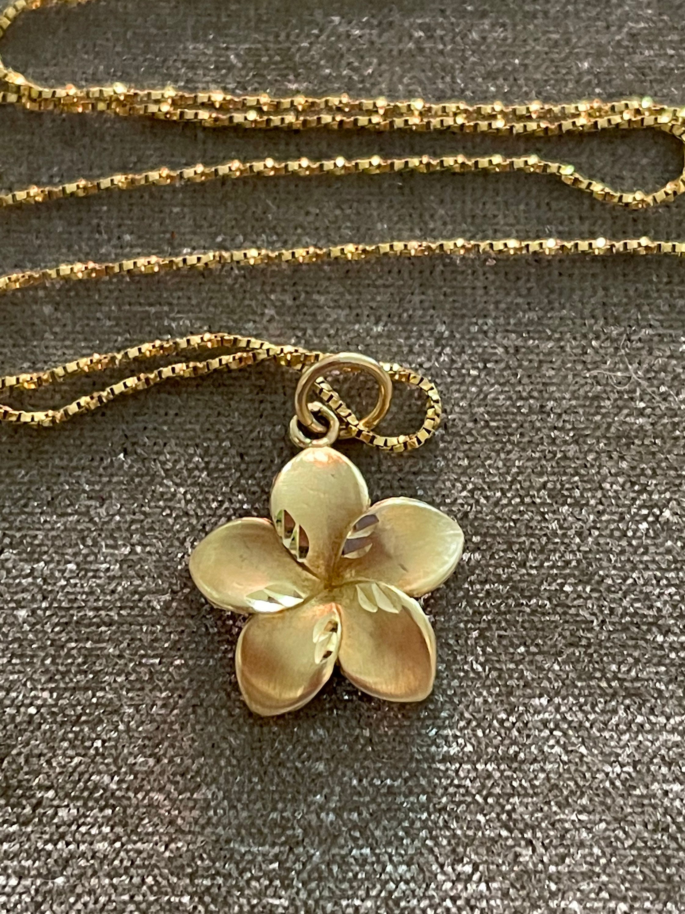 Gold Flower Pendant - Hawaiian Flower Necklace, Gold Plumeria Pendant –  Adina Stone Jewelry