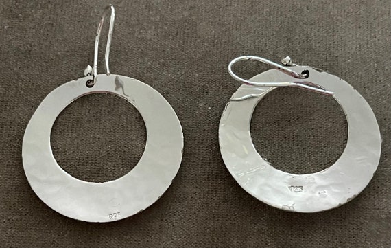Sterling Hammered Circular Dangling Earrings - image 3