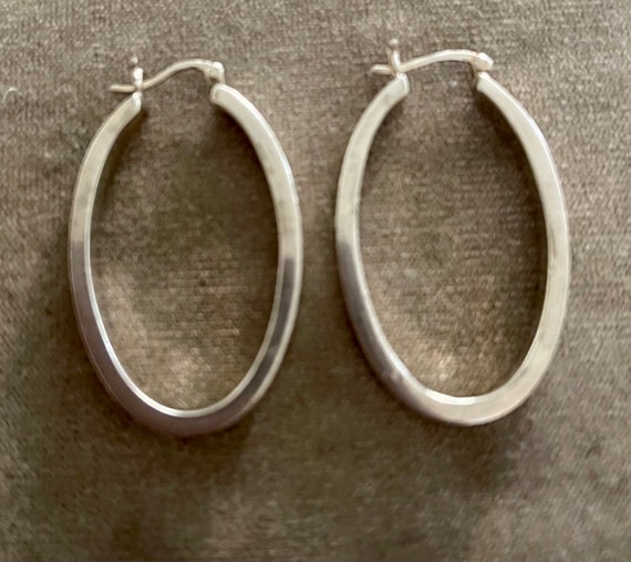 Solid Sterling Silver Oval Hoop Earrings - image 3