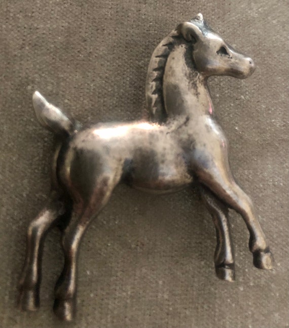 Vintage Solid Horse Brooch - image 2