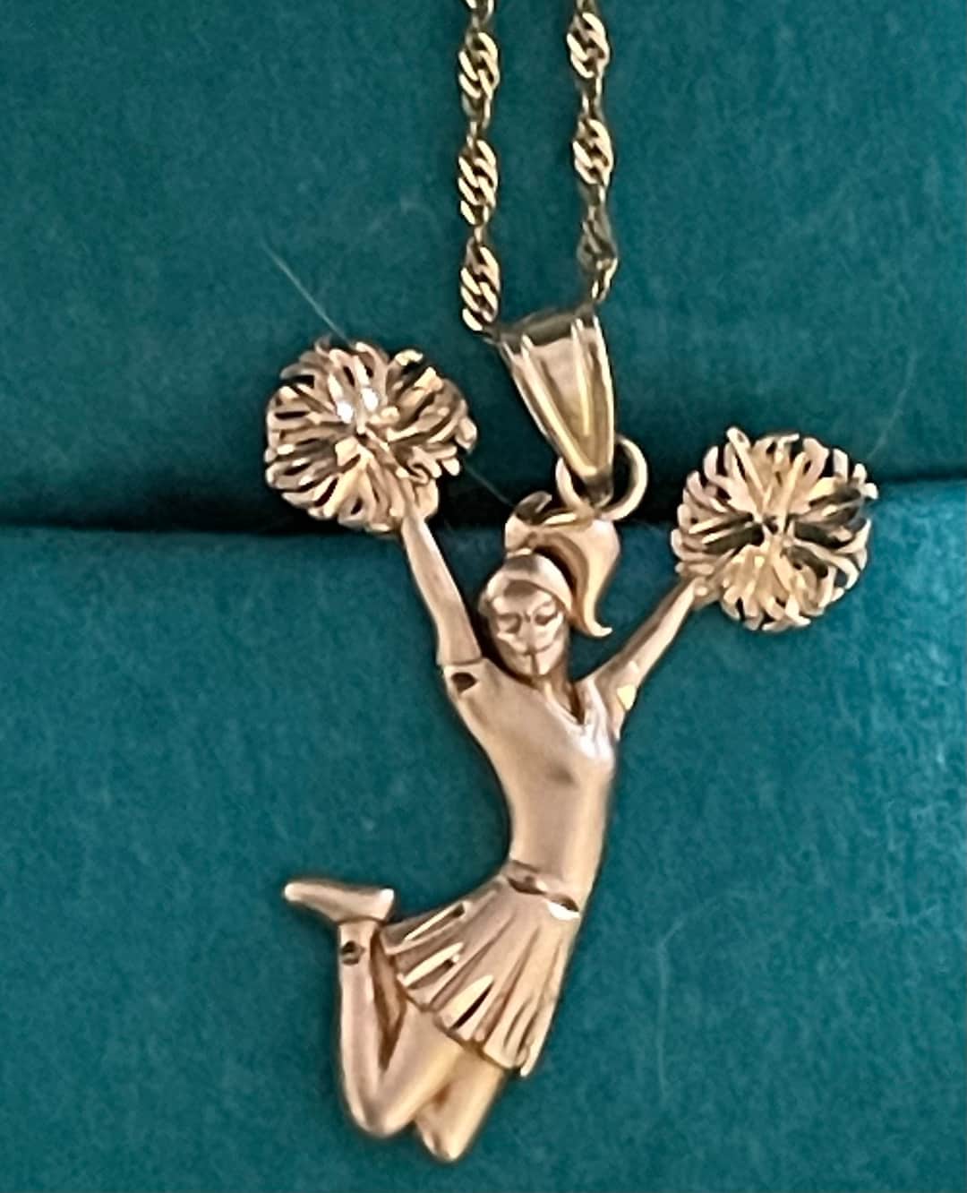 14K Gold Cheerleader Pendant 10K Chain Necklace Etsy