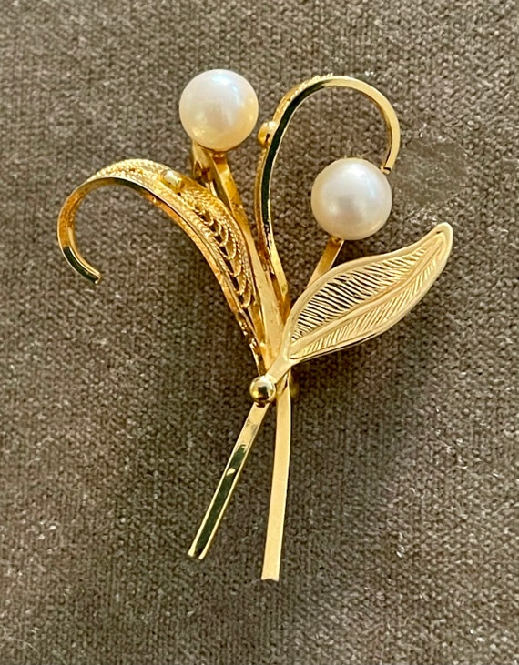 Vintage Sorrento Gold-filled Genuine Pearl Floral 