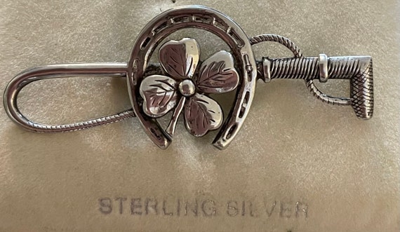 Sterling Riding Crop Horseshoe and Shamrock Lucky… - image 2