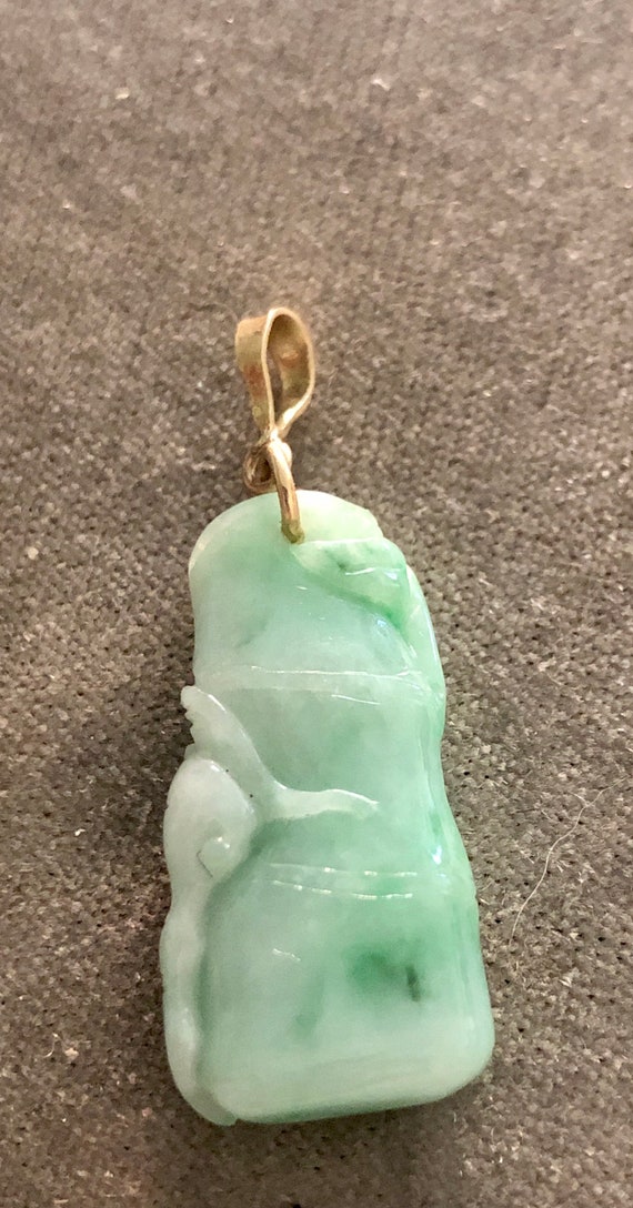 14K Genuine Carved Bamboo Jade Pendant