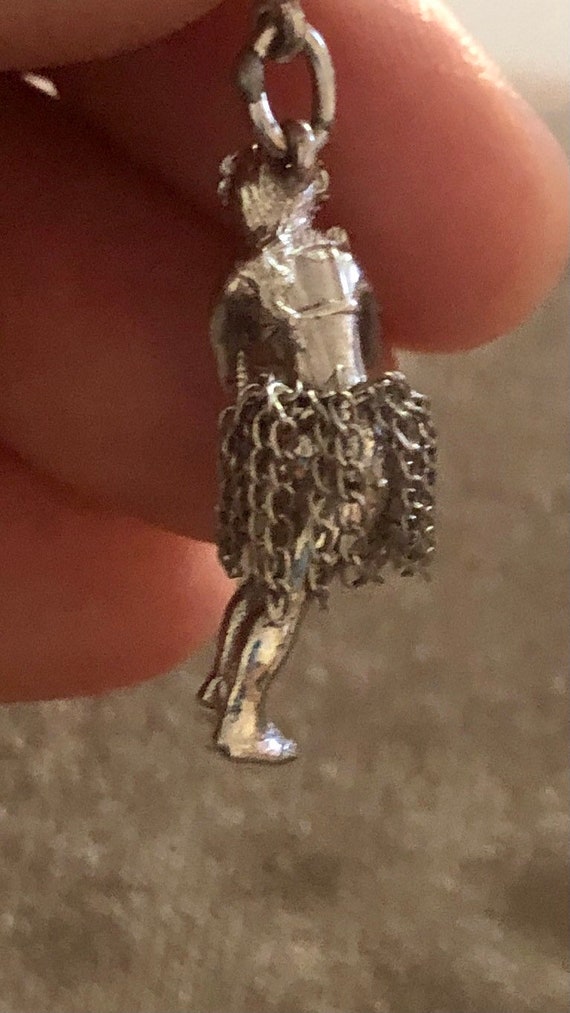 Vintage Sterling Hula Girl Pendant Charm with Mov… - image 3