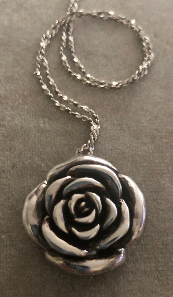 Sterling 3D Rose Pendant Necklace