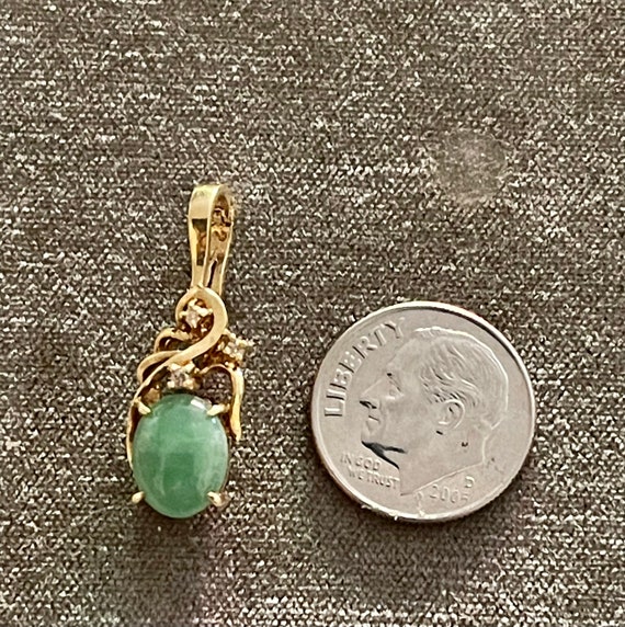 Vintage 14k Genuine Apple Green Jade Diamonds Pen… - image 4