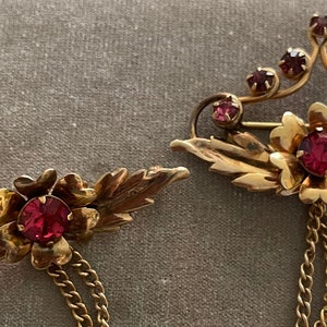 Vintage LINC 1/20 12K Gold-filled Red Glass Rhinestones Sweater Brooch