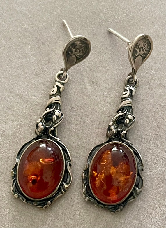 Vintage Sterling Amber Drop Earrings - image 2