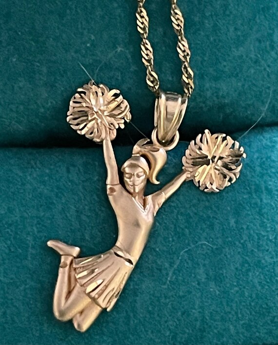 14K Gold Cheerleader Pendant 10K Chain Necklace - image 2