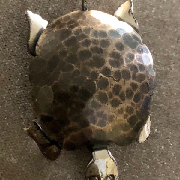 Vintage Sterling Otto Robert Bade ORB Mid-Century Modern Hammered Back Turtle Brooch