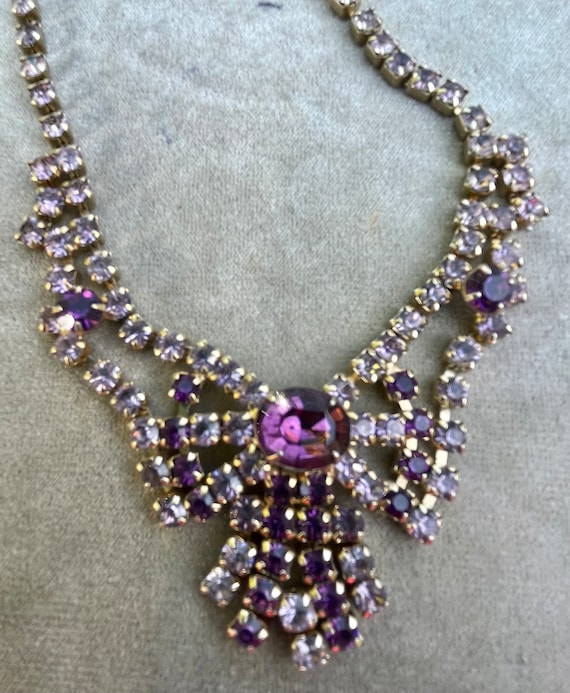 Vintage Purple Rhinestone Choker Necklace - image 1