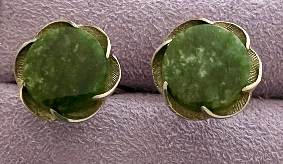 Vintage Sterling Nephrite Jade Cufflinks - image 1