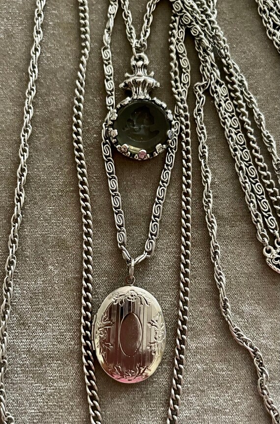 Vintage Silver Tone Goldette Multi strand Intaglio Locket Necklace Etsy Canada