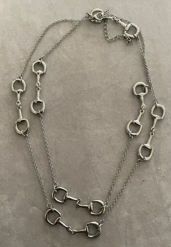 Costume Silver Tone Snaffle Bits Necklace
