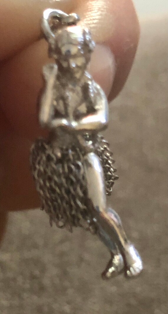 Vintage Sterling Hula Girl Pendant Charm with Mov… - image 2