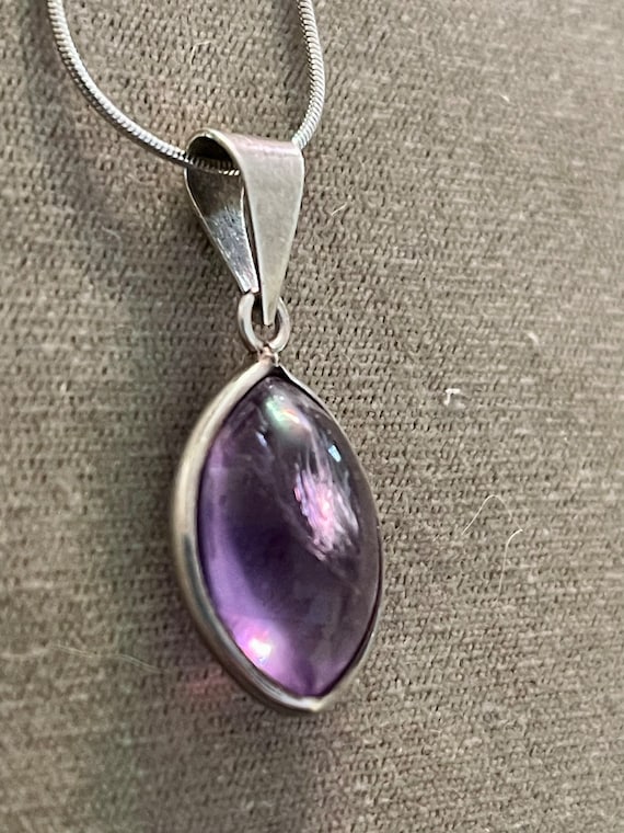Sterling Cabochon Amethyst Pendant Necklace