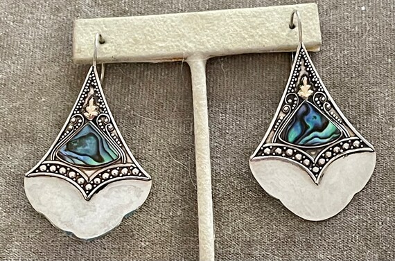 Sterling Ethnic Tribal Mother of Pearl Dangle Ear… - image 2