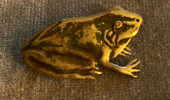 Vintage Zuni Harlan Coonsis Enamel Brass Frog Bro… - image 1