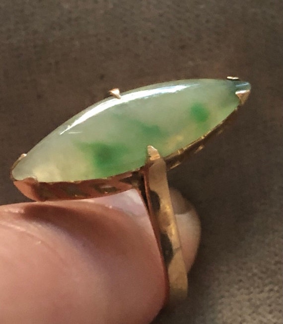Vintage 14K Water Jade Marquis Ring