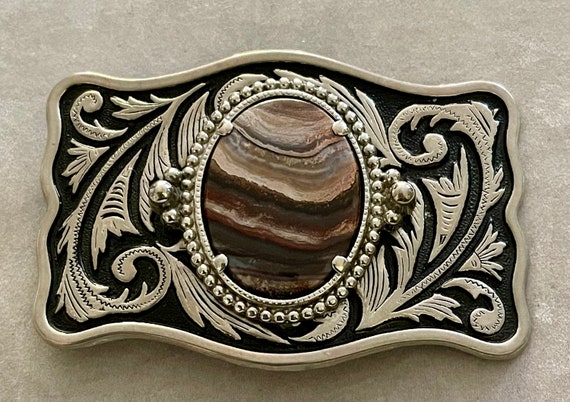 Vintage Natural Carved Stone Belt Buckle - image 1