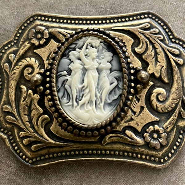 Three Muses Cameo Brass Belt Buckle