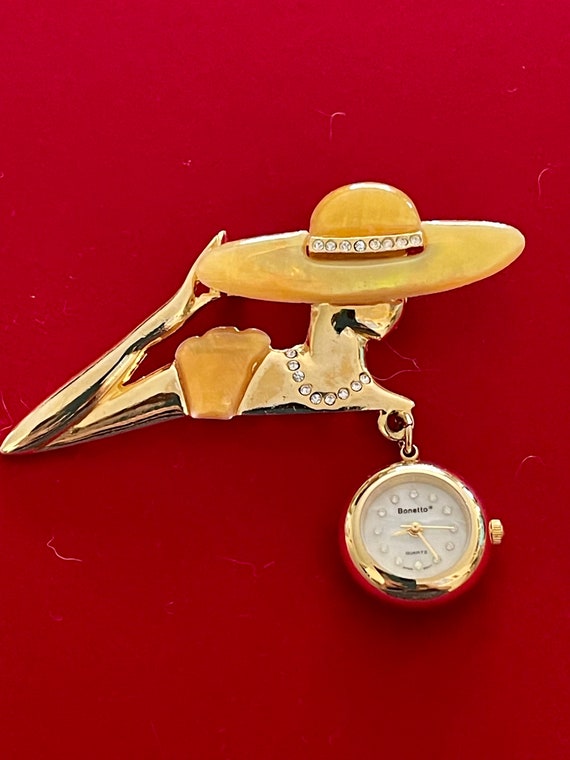Vintage Bonetto MOP Gold Tone Brooch watch