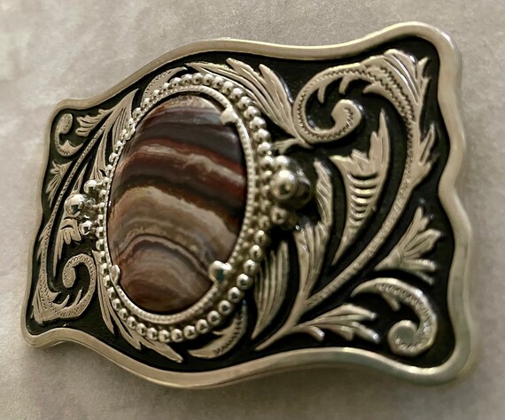 Vintage Natural Carved Stone Belt Buckle - image 3