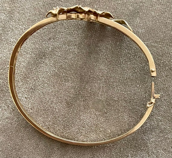 Vintage Solid 14K Diamond Plumerias Hinged Bangle… - image 7