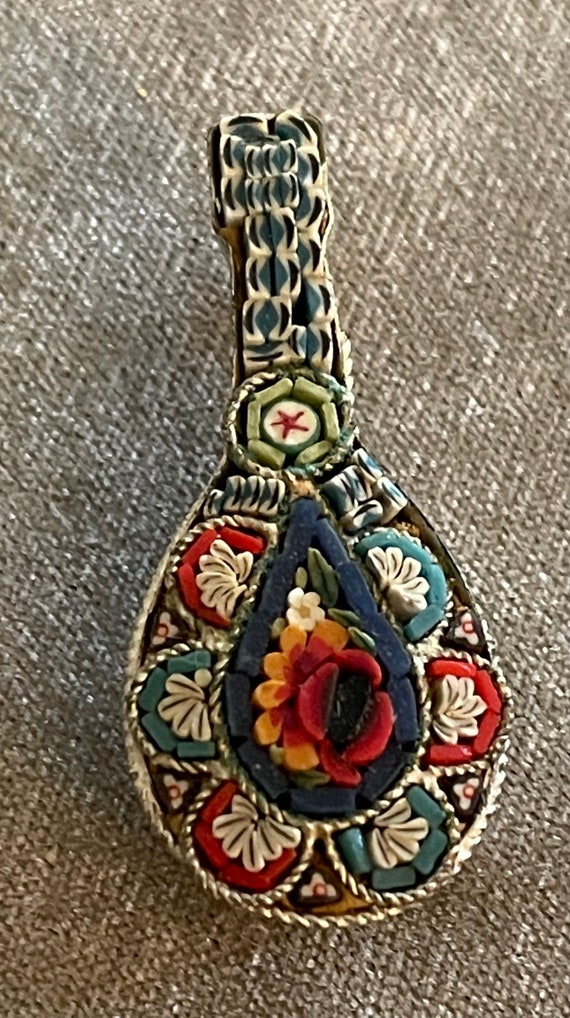Vintage Italian Micro Mosaic Mandolin Brooch - image 3
