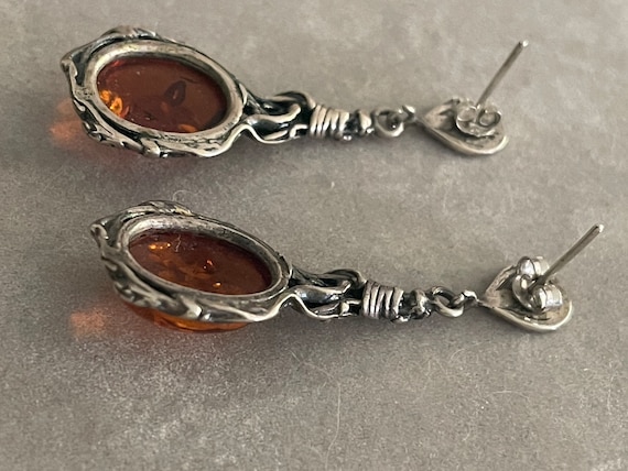 Vintage Sterling Amber Drop Earrings - image 5