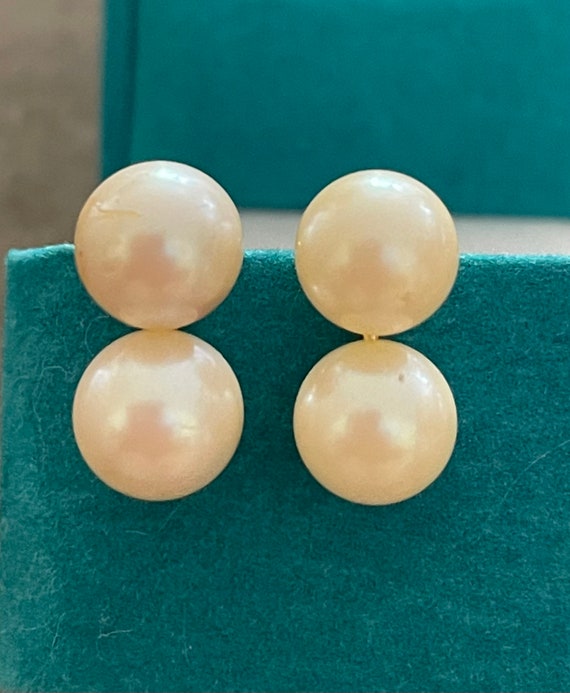 Vintage 14K Large 13mm-14mm Double White Pearl Sc… - image 1
