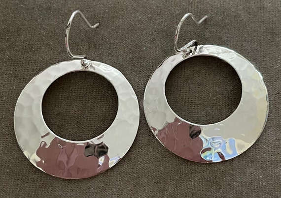 Sterling Hammered Circular Dangling Earrings - image 1