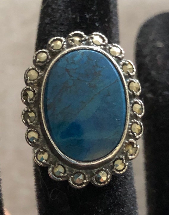 Vintage Sterling Lapis and Marcasites Ring