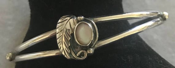 Vintage Sterling Mother of Pearl Cuff Bracelet - image 2