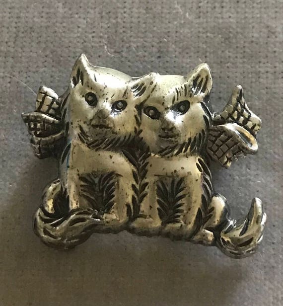 Vintage Beau Sterling Kitten Brooch - image 1