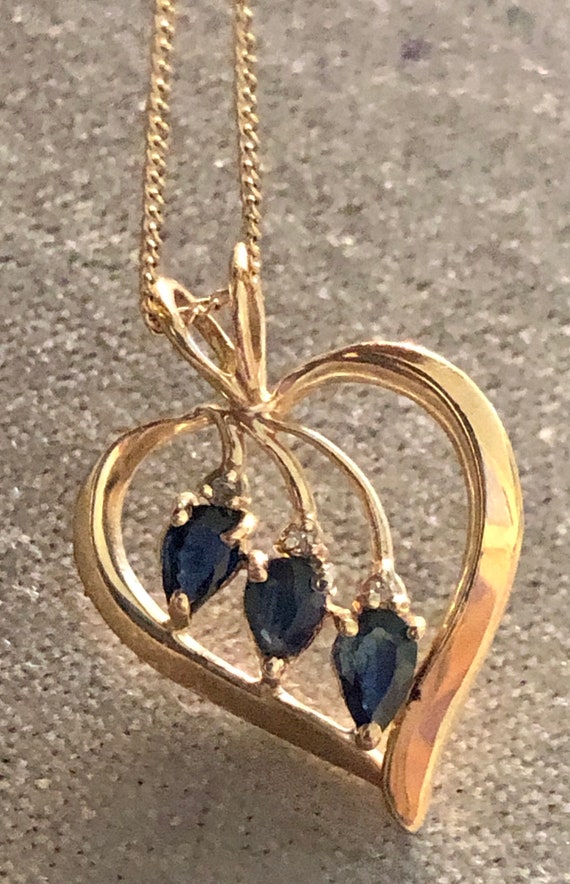 10K Genuine Diamonds Sapphire Pendant Necklace