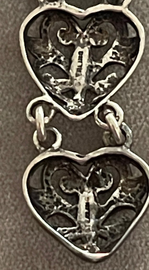 Three Hearts Shadowbox Scroll Openwork Drop Earri… - image 4