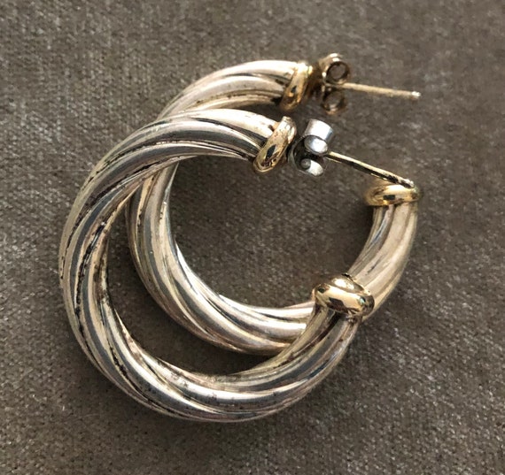 Sterling Twisted Hoop Pierced Earrings - image 2