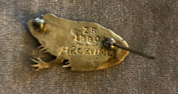 Vintage Zuni Harlan Coonsis Enamel Brass Frog Bro… - image 3