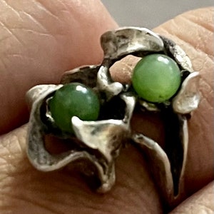 Vintage Sterling Brutalist Jade Ring
